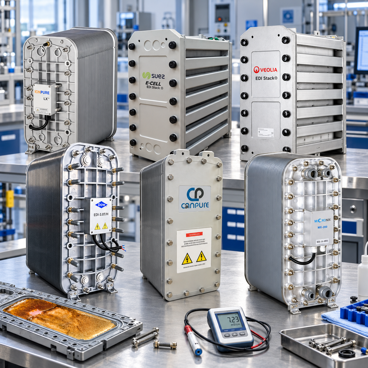 IONPURE、SUEZ、VEOLIA、DOW、CANPURE、MICRONIX 多品牌 EDI 膜块及拆解检测维修场景